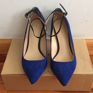 Zara blue suede ankle strap heeled shoes